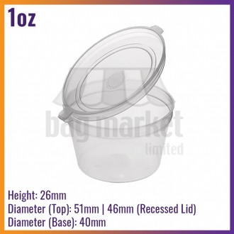 1oz / 28ml Hinged Lid Sauce Pots - Clear Plastic Takeaway Container