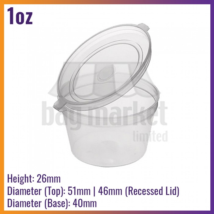 1oz / 28ml Hinged Lid Sauce Pots - Clear Plastic Takeaway Container