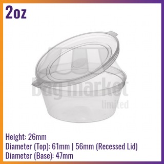 2oz / 56ml Hinged Lid Sauce Pots - Clear Plastic Takeaway Container