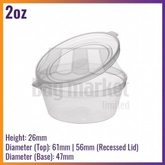 2oz / 56ml Hinged Lid Sauce Pots - Clear Plastic Takeaway Container