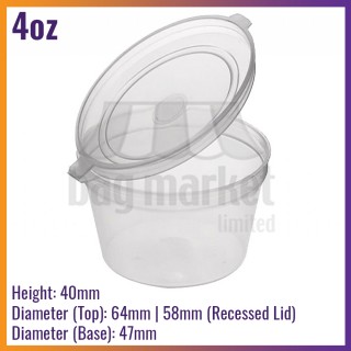 4oz / 113ml Hinged Lid Sauce Pots - Clear Plastic Takeaway Container