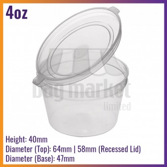 4oz / 113ml Hinged Lid Sauce Pots - Clear Plastic Takeaway Container