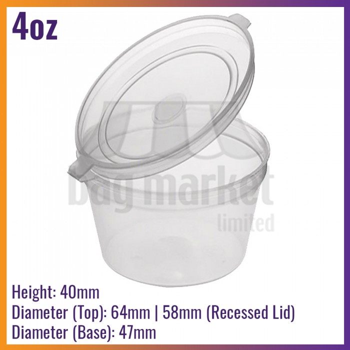 4oz / 113ml Hinged Lid Sauce Pots - Clear Plastic Takeaway Container