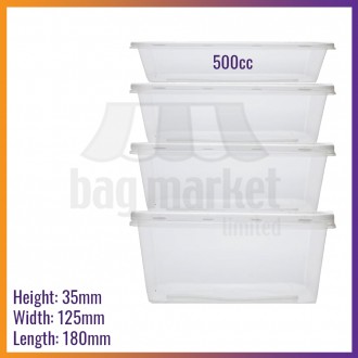 500ml (18oz) Plastic Microwavable Takeaway Food Containers & Lids