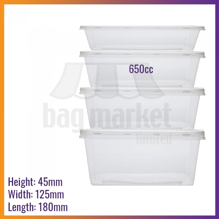 650ml (23oz) Plastic Microwavable Takeaway Food Containers & Lids