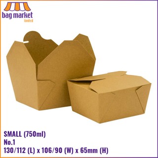 Small - 750ml (No.1) - Kraft Takeaway Food Boxes - Fold Lid