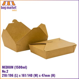 Medium - 1500ml (No.2) - Kraft Takeaway Food Boxes - Fold Lid