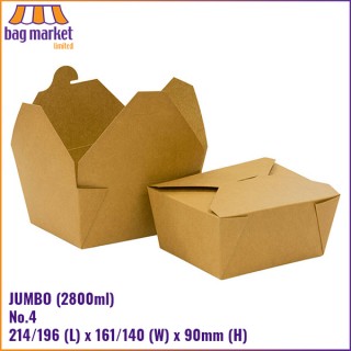 Jumbo - 2800ml (No.4) - Kraft Takeaway Food Boxes - Fold Lid