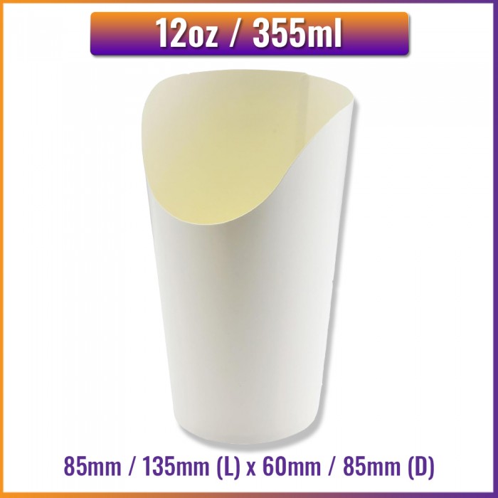 White Paper Snack Cup - 12oz / 355ml - Chips, French Fry, Wraps, Scoop, Food White Paper Snack Cup - 12oz / 355ml - Chips, French Fry, Wraps, Scoop, Food