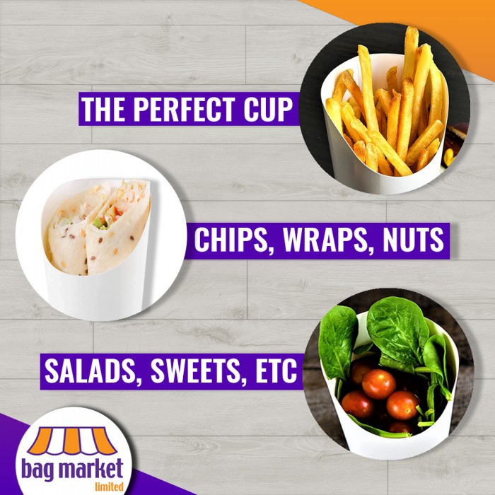 White Paper Snack Cup - 12oz / 355ml - Chips, French Fry, Wraps, Scoop, Food White Paper Snack Cup - 12oz / 355ml - Chips, French Fry, Wraps, Scoop, Food