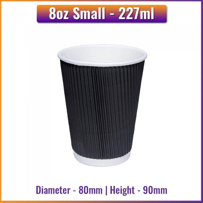 Small - 8oz / 227ml - Black Ripple Wall Paper Cups - 80mm - Takeaway, Coffee Small - 8oz / 227ml - Black Ripple Wall Paper Cups - 80mm - Takeaway, Coffee