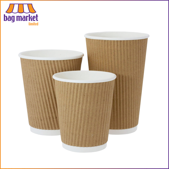 Medium - 12oz / 340ml - Brown Ripple Wall Paper Cups - 90mm - Takeaway, Coffee