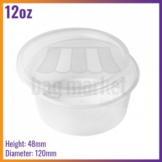 12oz / 342ml Clear Plastic Round Microwavable Food Containers with Lids (50 / Pack)