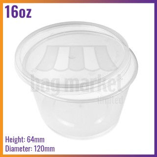 16oz / 453ml Clear Plastic Round Microwavable Food Containers with Lids (50 / Pack)