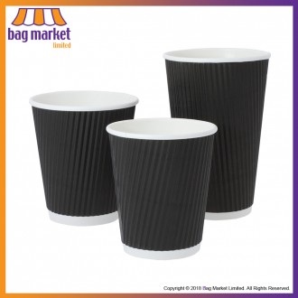 Medium - 12oz / 340ml - Black Ripple Wall Paper Cups - 90mm - Takeaway, Coffee