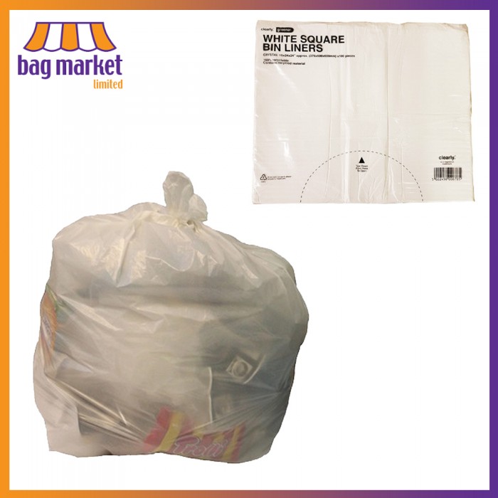 100 x White HDPE Square Bin Liners [7mu]
