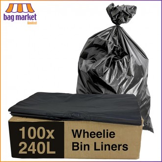 Black Wheelie Bin Liners - Medium Duty - 240 Litre - 100 Bags