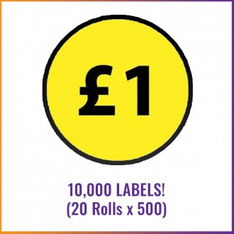 10,000 x Price £1 Yellow Labels / Stickers (500 per Roll)