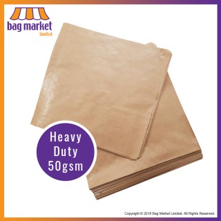 8.5" x 8.5" (215 x 215mm) - Brown Pure Kraft RIBBED Paper Bags - 50gsm