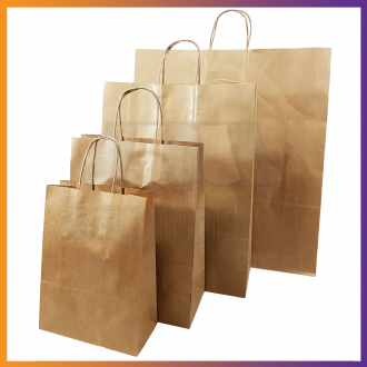 Medium - 24 x 31 x 11cm - Brown Paper Carrier Bags - RIBBED Pure Kraft - Twist Handles