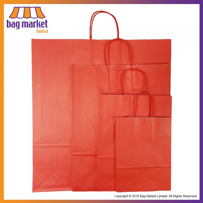 Ex Large - 45 x 49 x 15cm - Red Paper Carrier Bags - Ribbed Pure Kraft - Twist Handles