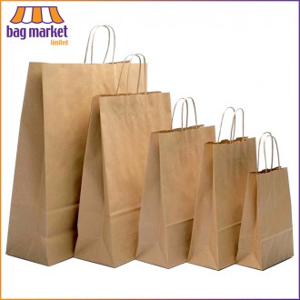 Large - 32 x 41 x 12cm - Brown Paper Carrier Bags - Twist Handles