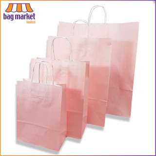 Small - 18 x 24 x 8cm - Light Pink Paper Carrier Bags - Ribbed Pure Kraft - Twist Handles
