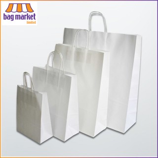 Medium - 24 x 31 x 11cm - White Paper Carrier Bags - Ribbed Pure Kraft - Twist Handles