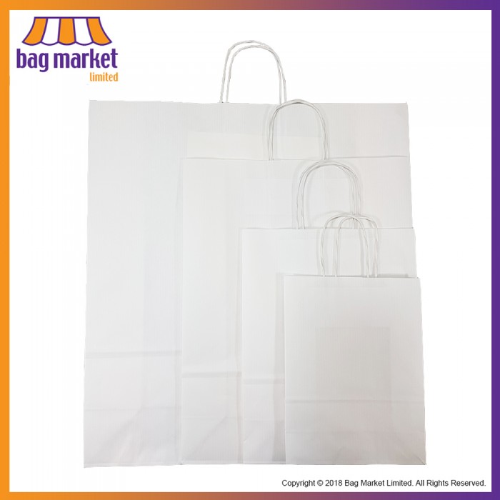 Medium - 24 x 31 x 11cm - White Paper Carrier Bags - Ribbed Pure Kraft - Twist Handles Medium - 24 x 31 x 11cm - White Paper Carrier Bags - Ribbed Pure Kraft - Twist Handles