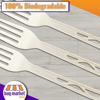 Heavy Duty White Biodegradable CPLA Forks