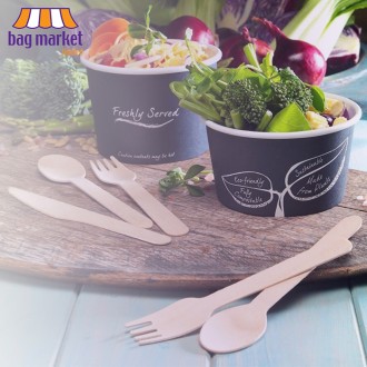 4-in-1 Disposable Wooden Cutlery Sets - Fork, Knife, Spoon, Napkin (250 Sets)