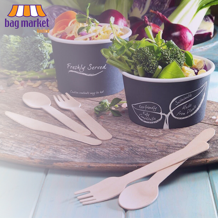 4-in-1 Disposable Wooden Cutlery Sets - Fork, Knife, Spoon, Napkin (250 Sets)