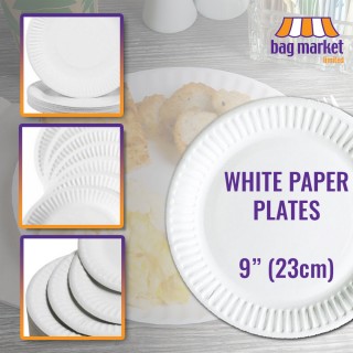 9" (23cm) White Disposable Paper Plates (100 per Pack)