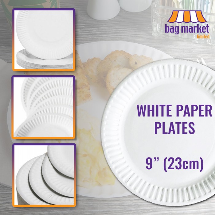 9" (23cm) White Disposable Paper Plates (100 per Pack)